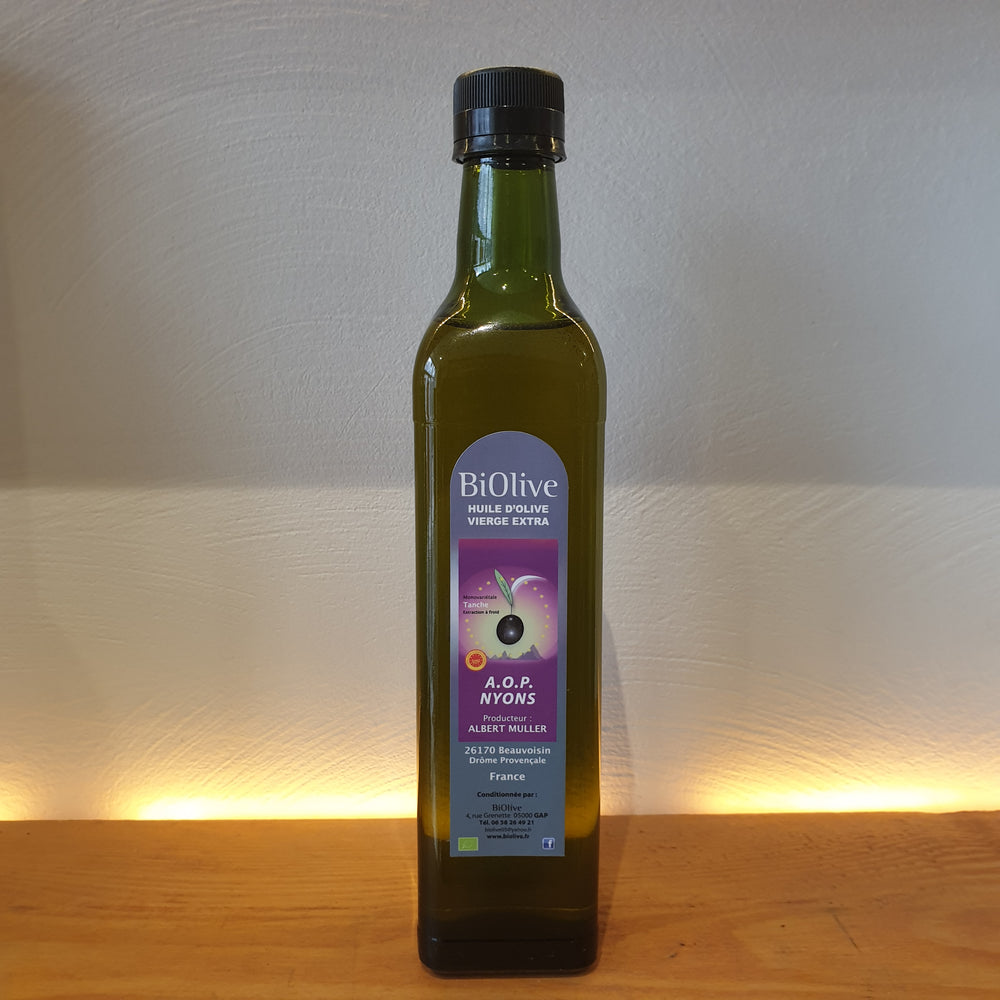 Huile d'olive AOP de Nyons (France). Récolte de l'hiver 2024 -2025 - Saveurs douces - Assaisonnement.