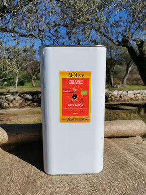 Huile d'olive de la coopérative Bas Aragon (Espagne). Récolte de l'hiver 2023-2024. Saveurs douces - Assaisonnement & Cuisson.