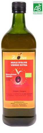 Huile d'olive de la coopérative Bas Aragon (Espagne). Récolte de l'hiver 2023-2024. Saveurs douces - Assaisonnement & Cuisson.