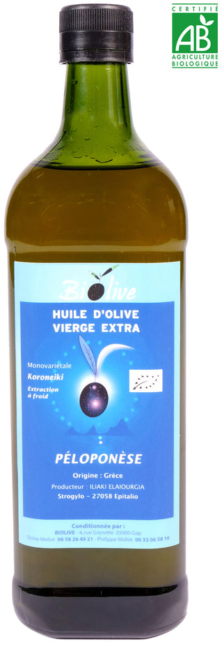Huile d'olive du Péloponnèse (Grèce).  Récolte de l'hiver 2024-2025. Saveurs fruitées - Assaisonnement & Cuisson.